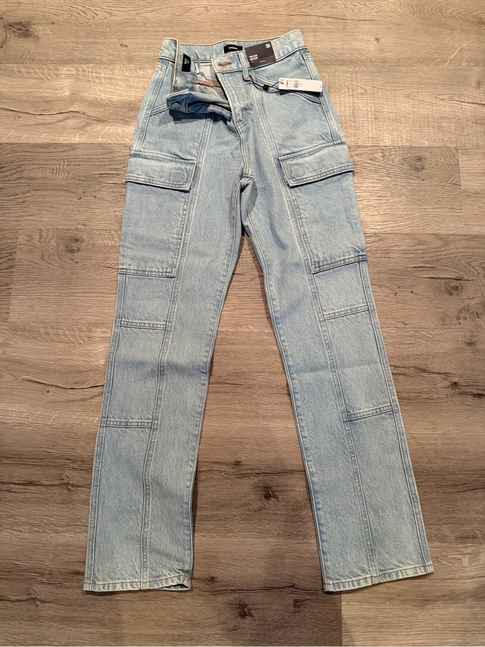 Express Light Blue Straight Leg Cargo Jeans NWT